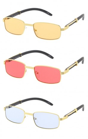 Small Rectangle Frame Wood Grain Arms Color Lens Wholesale Sunglasses