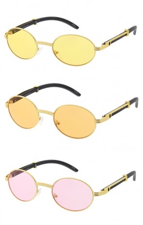 Small Round Frame Wood Grain Arm Color Lens Wholesale Sunglasses