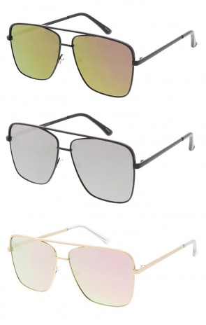 Square Fashion Metal Wholesale Aviator Sunglasses (Mirrored Lens)