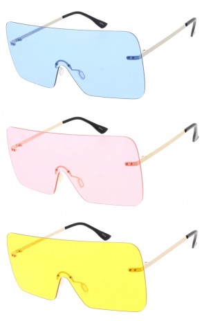 Colorful Oversized Flat Top Rimless Futuristic Mono Lens Wholesale Sunglasses