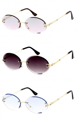 Full Rimless Round Temple Accent Metal Frame Oval Wholesale Sunglasses (Limited Release)