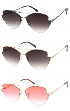 Crossbar Gradient Lens Semi-Rimless Butterfly Wholesale Sunglasses 62mm