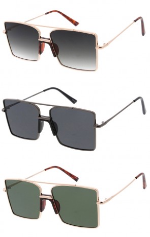 Large Metal Frame Crossbar Nose Piece Detail Square Wholesale Sunglasses 56mm