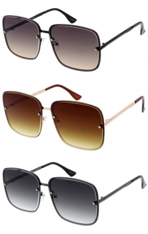 Luxurious Neutral Colored Lens Rimless Oversize Square Wholesale Sunglasses 65mm