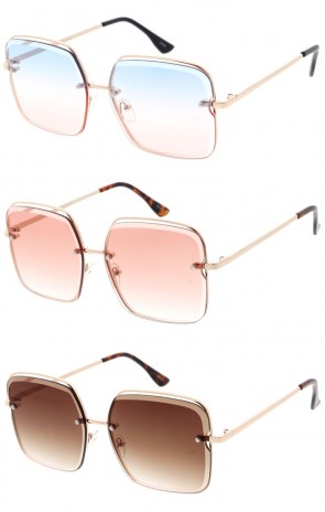 Gradient Lens Bevelled Rimless Square Wholesale Sunglasses