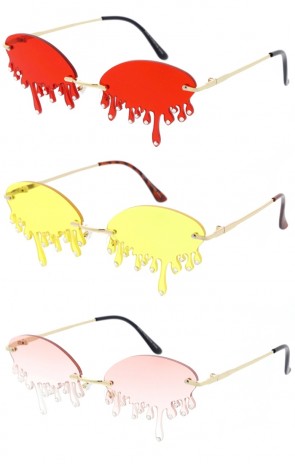 Drip Rhinestone Decorated Tears Shaped Rimless Wholesale Sunglasses 59mm