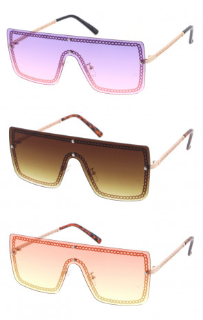 Square Metal Chain Link Detail Rimless Shield Wholesale Sunglasses