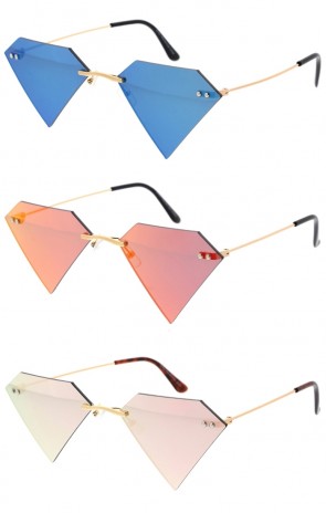 Diamond Mirrored Lens Sleek Metal Diamonds Wholesale Sunglasses 69mm