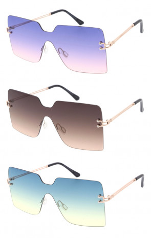 Sleek Oversize  Thin Metal Frame Rimless Wholesale Sunglasses 70mm