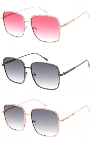 Decorated Rhinestones Luxury Square Metal Wholesale Sunglasses 55mm