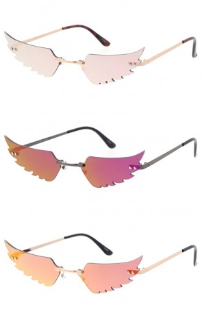 Mirrored Angelic Winged Cut Out Wings Novelty Wholesale Sunglasses