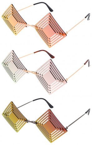 Diamond Square Cut Out Mirrored Lens Novelty Wholesale Sunglasses 69mm