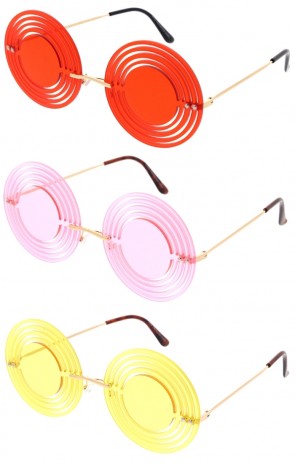 Color Tinted Circle Cut Out Rimless Novelty Wholesale Sunglasses 62mm