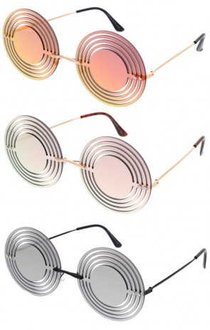 Circle Cut Out Mirrored Lens Rimless Novelty Wholesale Sunglasses 62mm