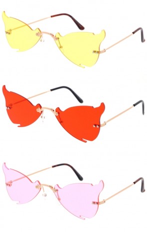 Rimless Winged Color Tinted Novelty Butterfly Wholesale Sunglasses 59mm