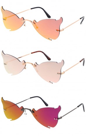 Rimless Winged Mirrored Lens Novelty Wholesale Sunglasses 59mm