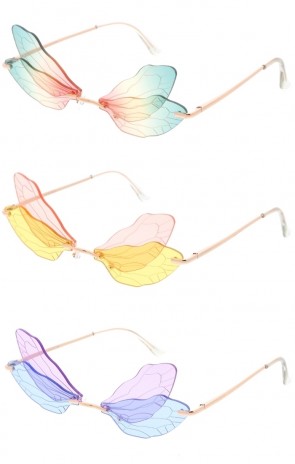 Dragonfly Color Tinted Doubled Wings Novelty Wholesale Sunglasses