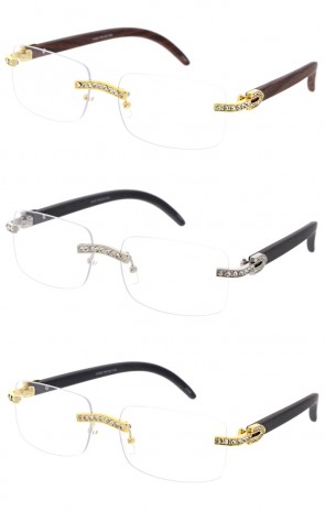 Square Rhinestones Decorated Premium Blue Light Wholesale Glasses 55mm