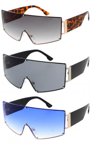 Two-Tone Flat Top Chunky Arm Studded Square Wholesale Sunglasses 76mm