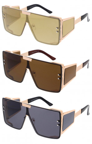 Oversized Flat Top Metal Accent Wholesale Sunglasses 64mm