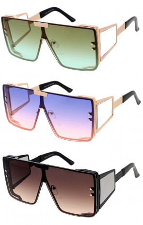 Luxury Fashion Oversized Shield Rimless Wholesale Sunglasses 72mm