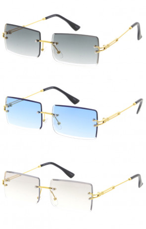 High Fashion Gold Rimless Bevelled Square Wholesale Sunglasses 57mm
