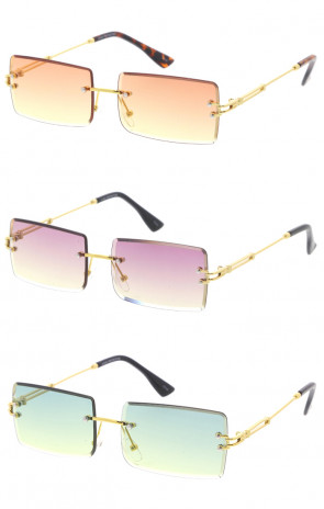 Gradient High Fashion Gold Rimless Bevelled Square Wholesale Sunglasses 57mm