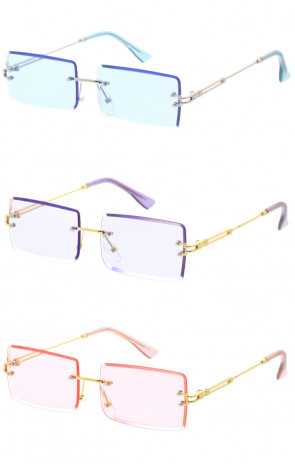 Color High Fashion Gold Rimless Bevelled Square Wholesale Sunglasses 57mm