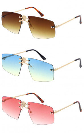 Feline Fox Detail Rich Luxury Fashion Rimless Square Wholesale Sunglasses 55mm