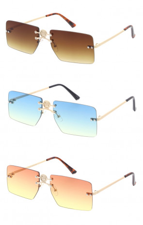 Fox Feline Detail Rich Luxury Fashion Rimless Square Wholesale Sunglasses 55mm