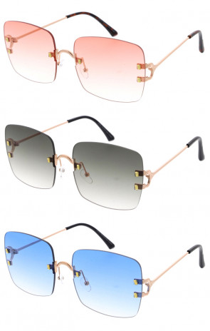 Gradient Lens Metal Detail Rimless Square Wholesale Sunglasses 58mm
