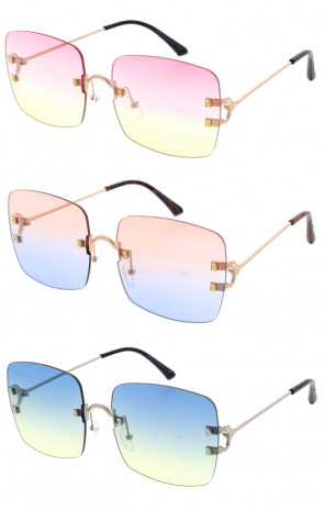 Gradient Colored Lens Rimless Square Wholesale Sunglasses 58mm