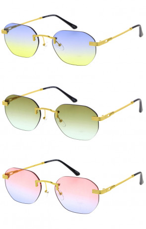 Luxury Fashion Geometric Metal Gradient Lens Wholesale Sunglasses 56mm