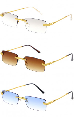 Neutral Rimless Gold Detail Retro Square Wholesale Sunglasses 53mm