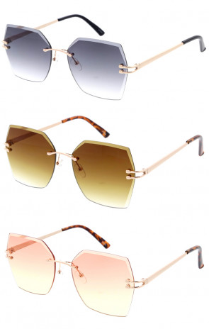 Luxury Rimless Bevelled Metal Square Wholesale Sunglasses 60mm