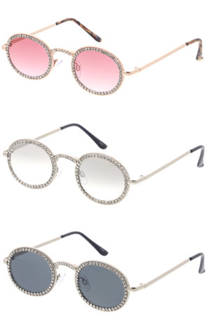 Circular Rhinestones Decorated Round Wholesale Sunglasses 47mm