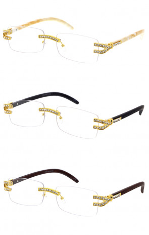 Double Rhinestones Decorated Blue Light Wholesale Glasses 56mm