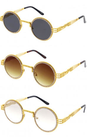 Luxury Fashion Metal Round Rhinestones Wholesale Sunglasses 50mm