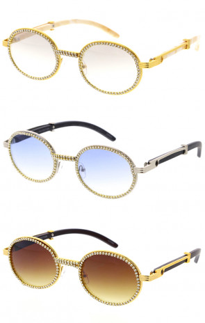Rhinestones Accented Retro Oval Wholesale Sunglasses 46mm