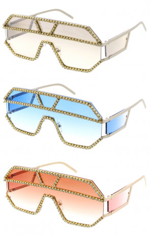 Disco Glam Rhinestones Oversize Shield Wholesale Sunglasses 69mm