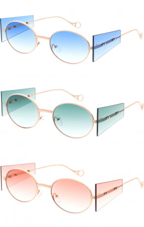 Gradient Fashion Forward Side Lens Metal Oval Wholesale Sunglasses 53mm