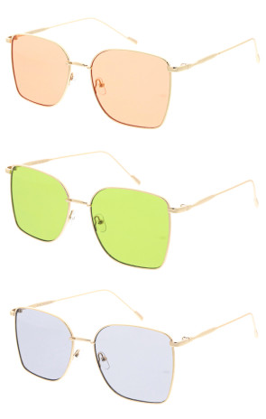 Chic Color Tinted Square Metal Wholesale Sunglasses 55mm