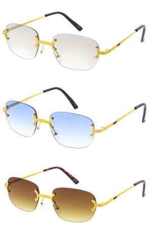 Luxe Gold Metal Rimless Square Wholesale Sunglasses 55mm