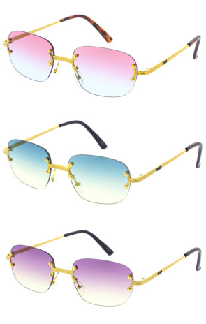 Color Gradient Gold Metal Rimless Square Wholesale Sunglasses 55mm