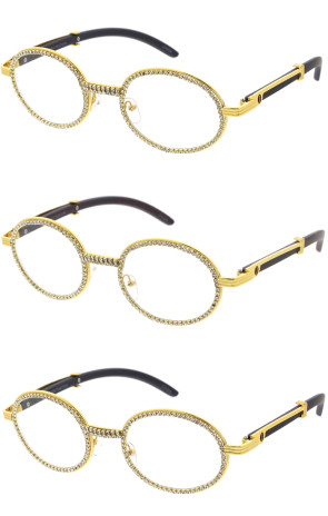 Blue Light Rhinestones Decorated Round Wholesale Glasses 47mm