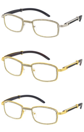 Rhinestones Decorated Square Wholesale Blue Light Glasses 50mm