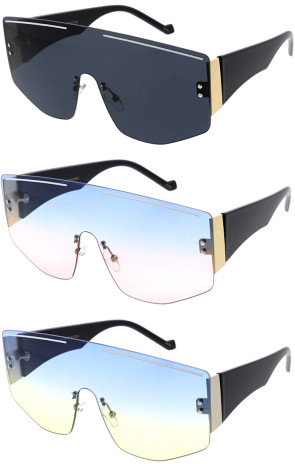 Chunky Streetwear White Accented Shield Oversized Sunglasses 74mm