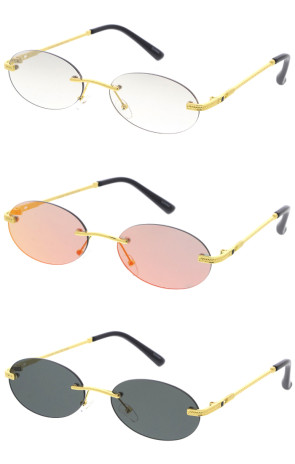 Sleek Retro Inspired Metal Oval Wholesale Sunglasses 52mm