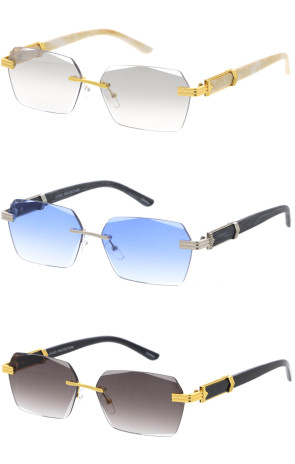 Neutral Luxe Rimless Gold Accent Square Wholesale Sunglasses 60mm