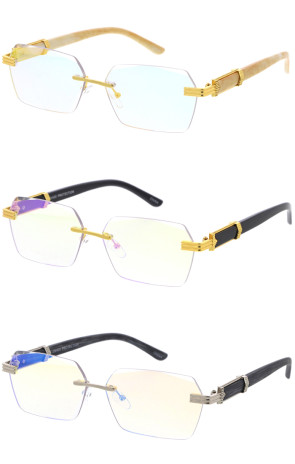 Holographic Luxe Rimless Gold Accent Square Wholesale Sunglasses 60mm